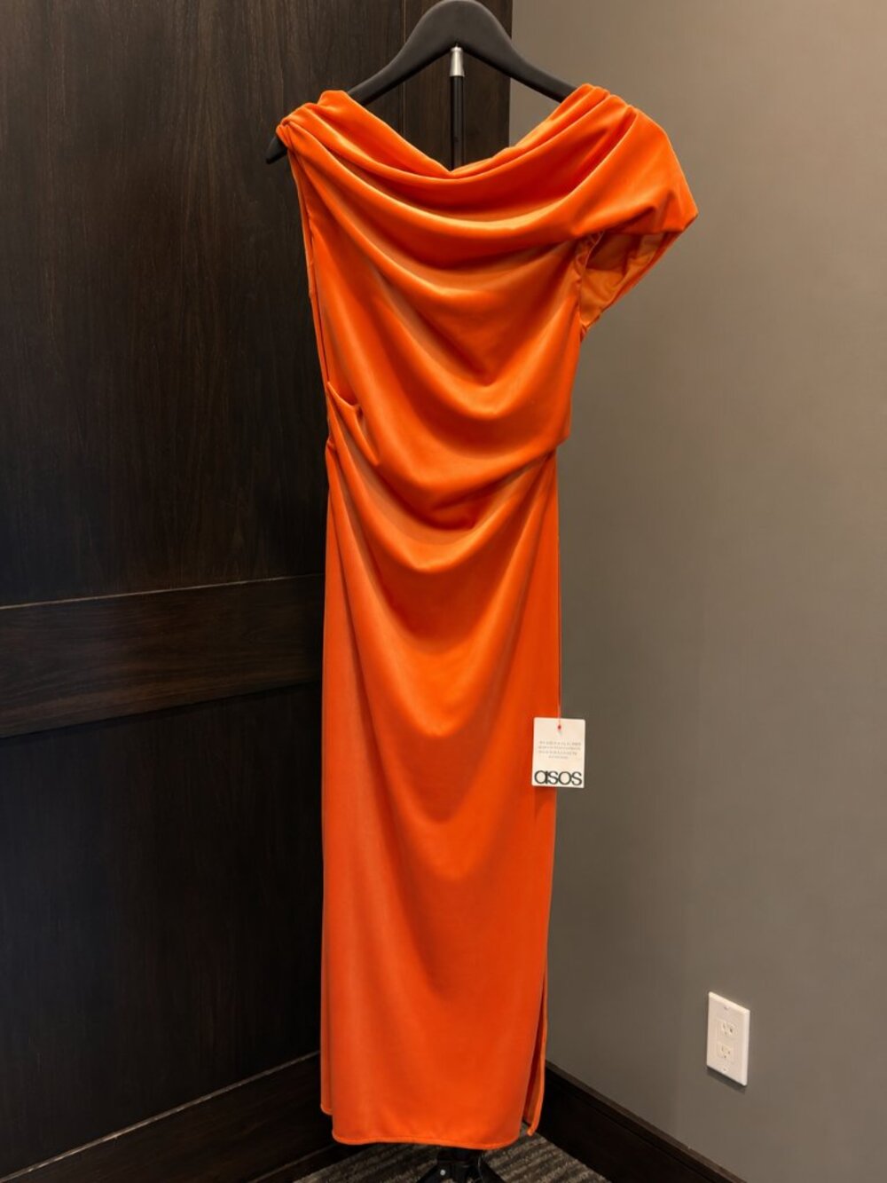 ASOS DESIGN Petite Burnt Orange Velvet One-Shoulder Midi Dress | US 0